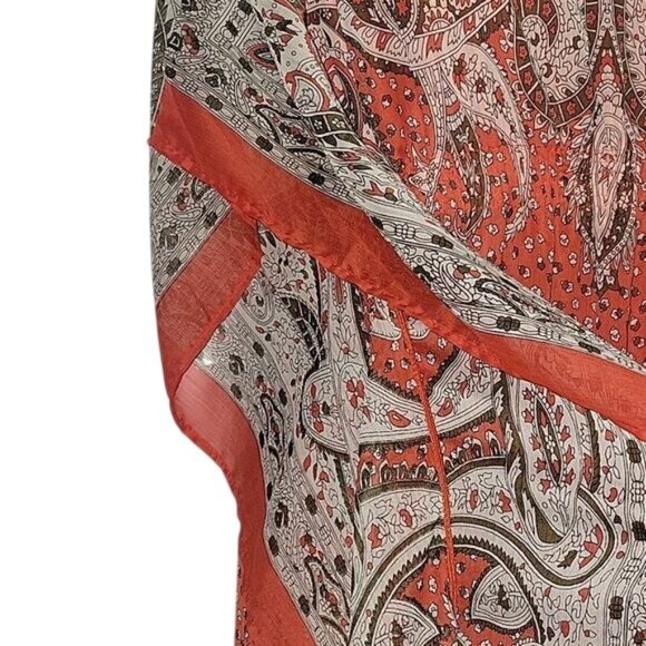 Flowy Bohemian-Style Red Paisley Printed Caftan Dress With Sheer Overlay & Loose - Picture 3 of 7